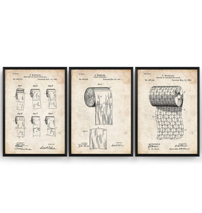 Toilet Roll Set Of 3 Patent Prints - Magic Posters