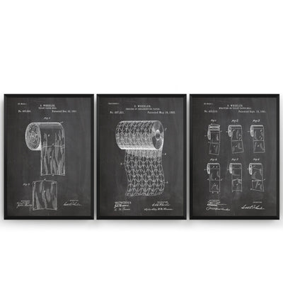 Toilet Roll Set Of 3 Patent Prints - Magic Posters