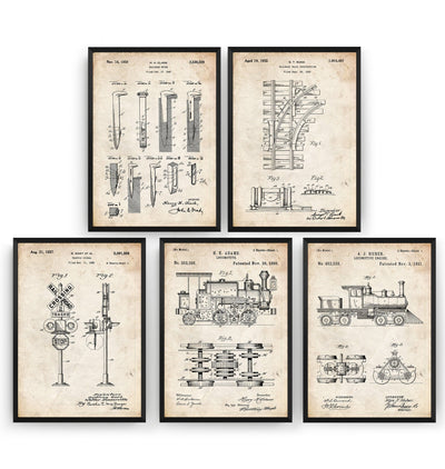 Train Set Of 5 Patent Prints - Magic Posters