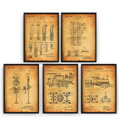 Train Set Of 5 Patent Prints - Magic Posters