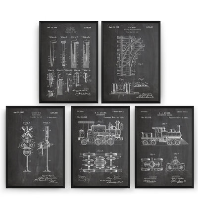 Train Set Of 5 Patent Prints - Magic Posters