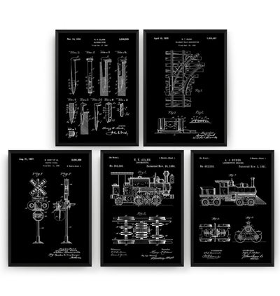 Train Set Of 5 Patent Prints - Magic Posters