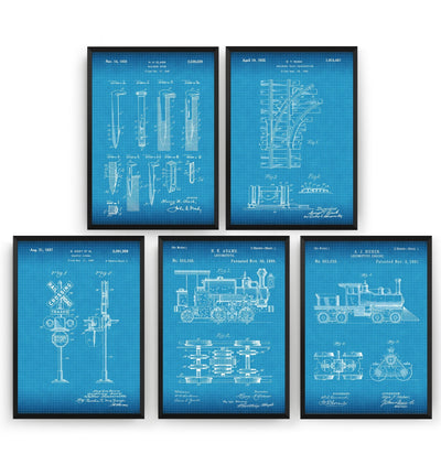 Train Set Of 5 Patent Prints - Magic Posters