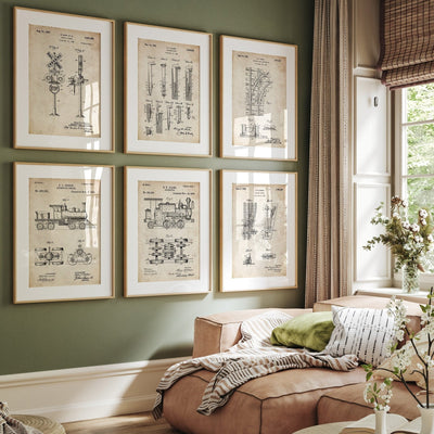 Train Set Of 6 Patent Prints, Railway Poster, Steam Train Gifts, Locomotive Wall Art, Game Room Decor, Playroom Art, Man Cave Print - Magic Posters