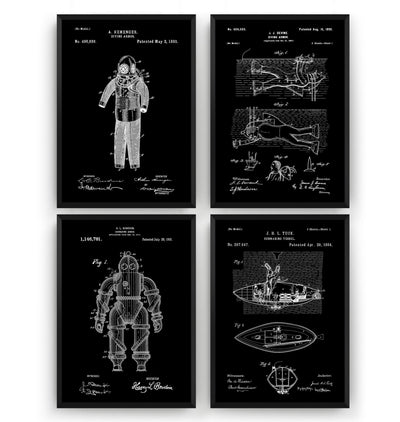 Underwater Nautical Set Of 4 Patent Prints - Magic Posters