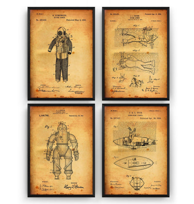 Underwater Nautical Set Of 4 Patent Prints - Magic Posters