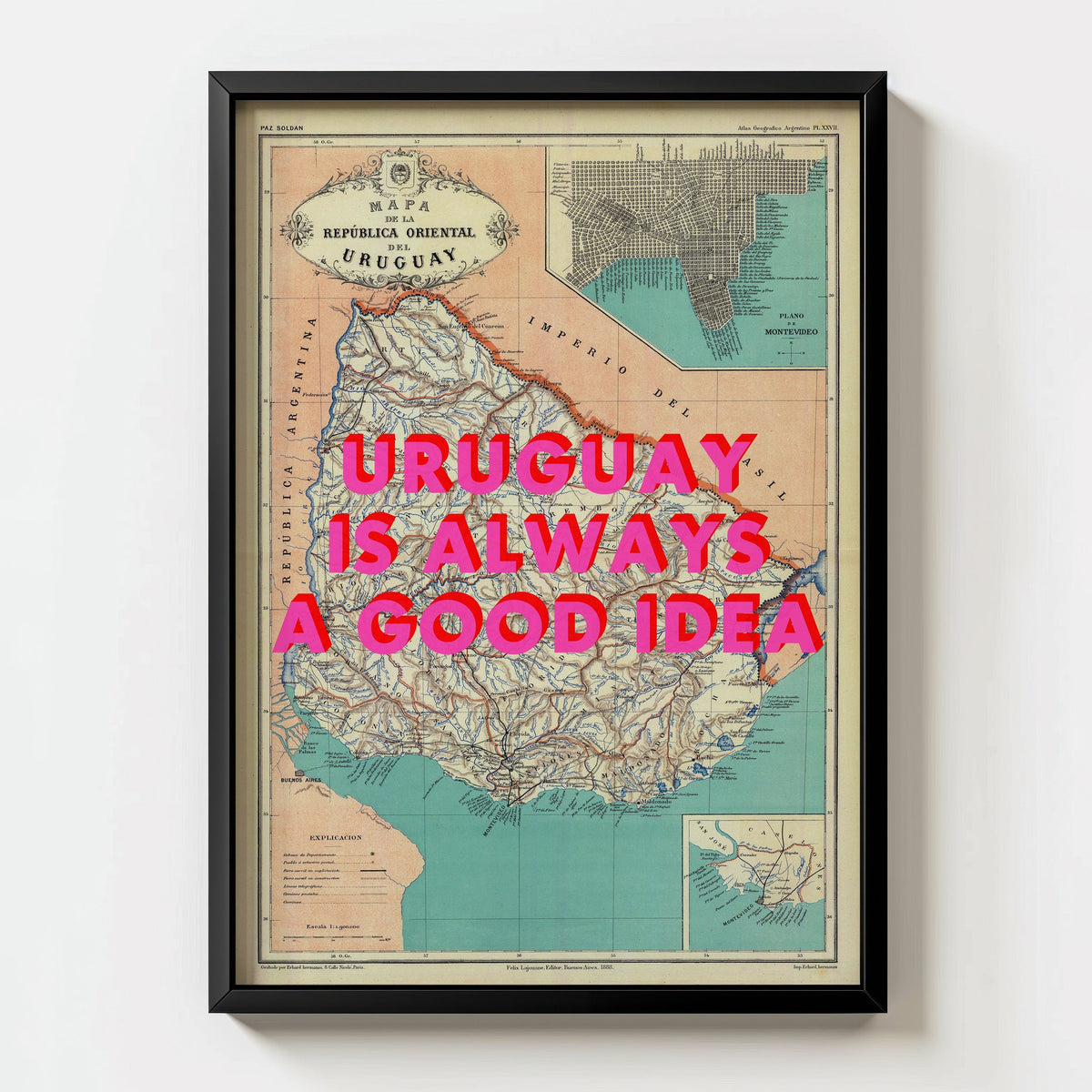 Uruguay Retro Pop Art Map Print (portrait) - Magic Posters