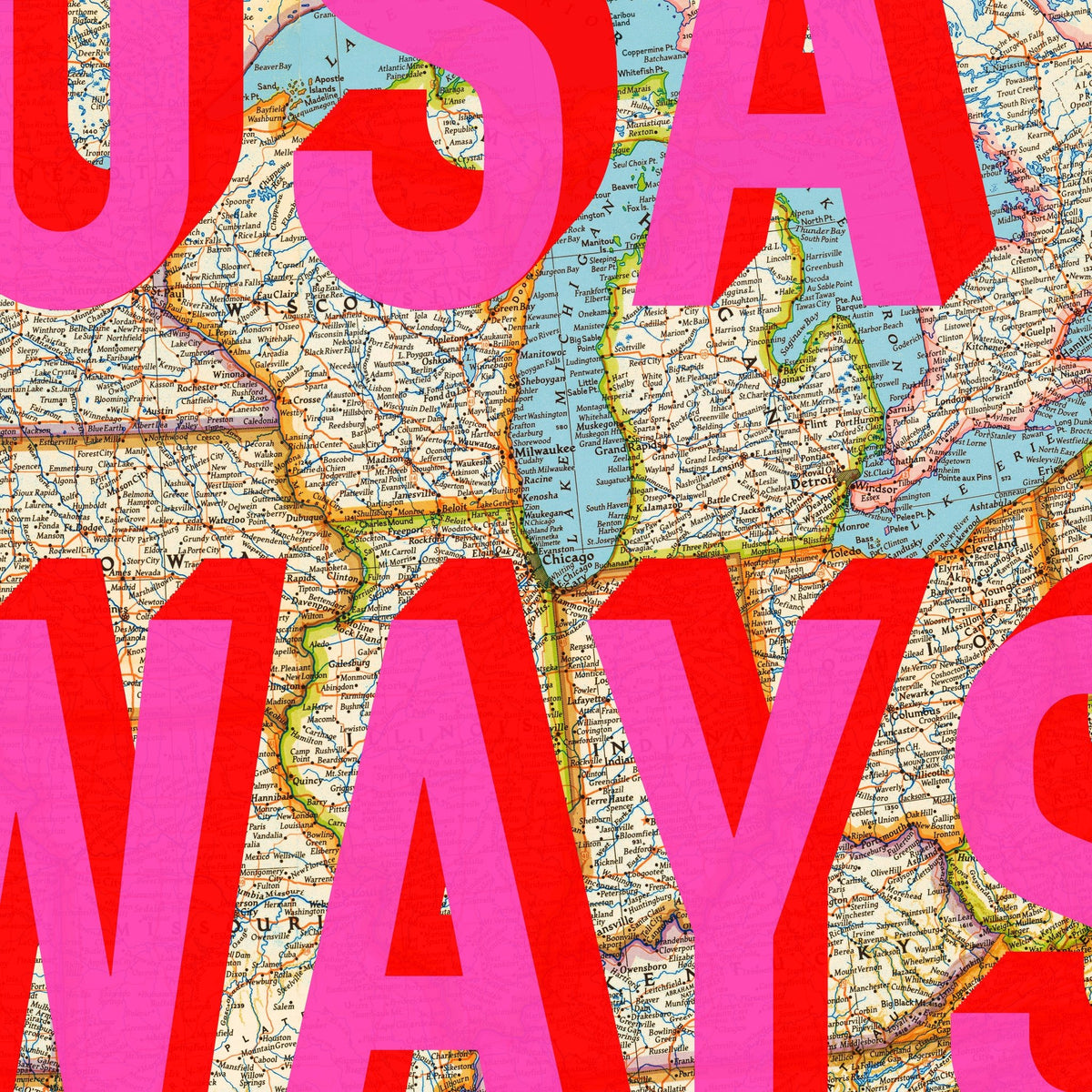 USA Retro Pop Art Map Print