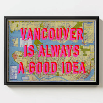 Vancouver Retro Pop Art Map Print (landscape) - black frame mockup - Magic Posters Bold