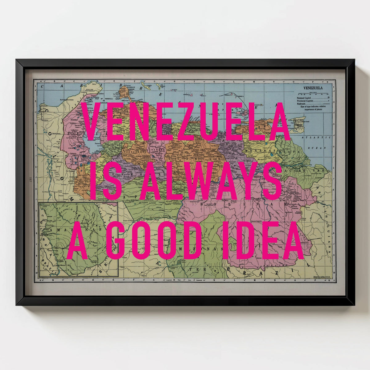 Venezuela Retro Pop Art Map Print (landscape) - Magic Posters
