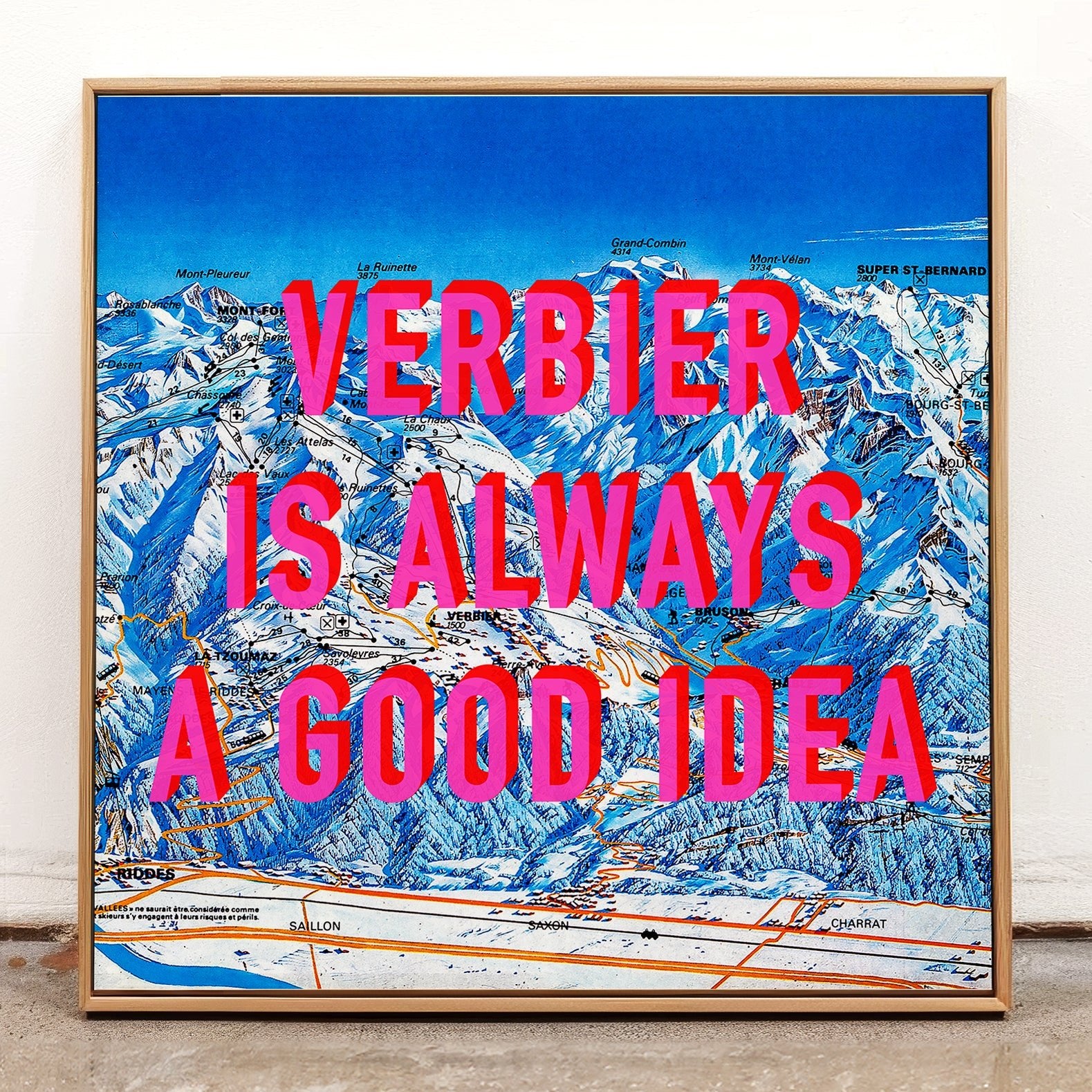 Verbier Retro Pop Art Ski Map Print (Square) - Magic Posters
