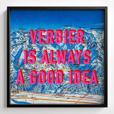 Verbier Retro Pop Art Ski Map Print (Square) - black frame mockup - Magic Posters