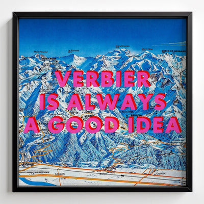 Verbier Retro Pop Art Ski Map Print (Square) - black frame mockup - Magic Posters