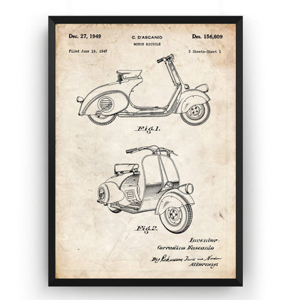 Vespa Scooter 1949 Patent Print - Magic Posters