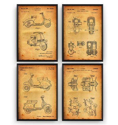 Vespa Scooter Set Of 4 Patent Prints - Magic Posters