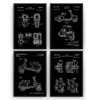 Vespa Scooter Set Of 4 Patent Prints - Magic Posters