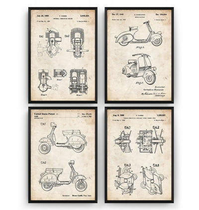 Vespa Scooter Set Of 4 Patent Prints - Magic Posters