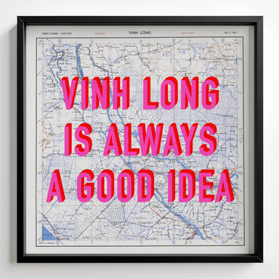 Vinh Long Retro Pop Art Map Print (square) - black frame mockup - Magic Posters Bold