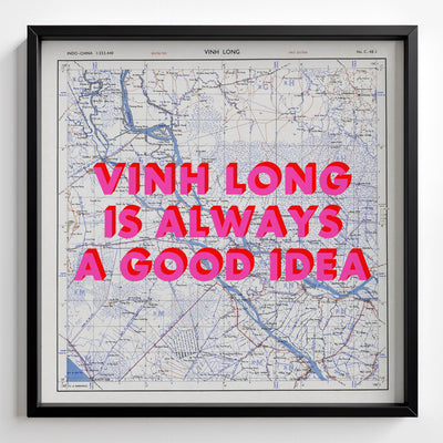 Vinh Long Retro Pop Art Map Print (square) - black frame mockup - Magic Posters