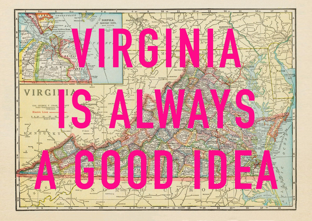 Virginia Retro Pop Art Map Print (landscape)