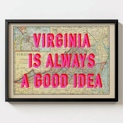 Virginia Retro Pop Art Map Print (landscape) - black frame mockup - Magic Posters