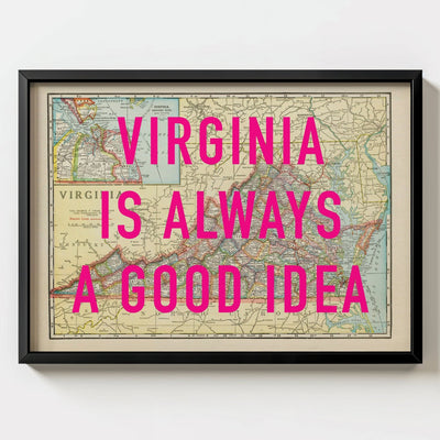 Virginia Retro Pop Art Map Print (landscape) - black frame mockup - Magic Posters