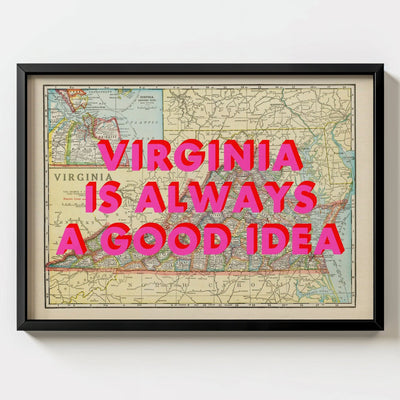 Virginia Retro Pop Art Map Print (landscape) - black frame mockup - Magic Posters