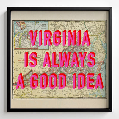 Virginia Retro Pop Art Map Print (Square) - black frame mockup - Magic Posters