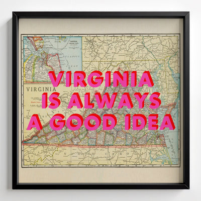 Virginia Retro Pop Art Map Print (Square) - black frame mockup - Magic Posters