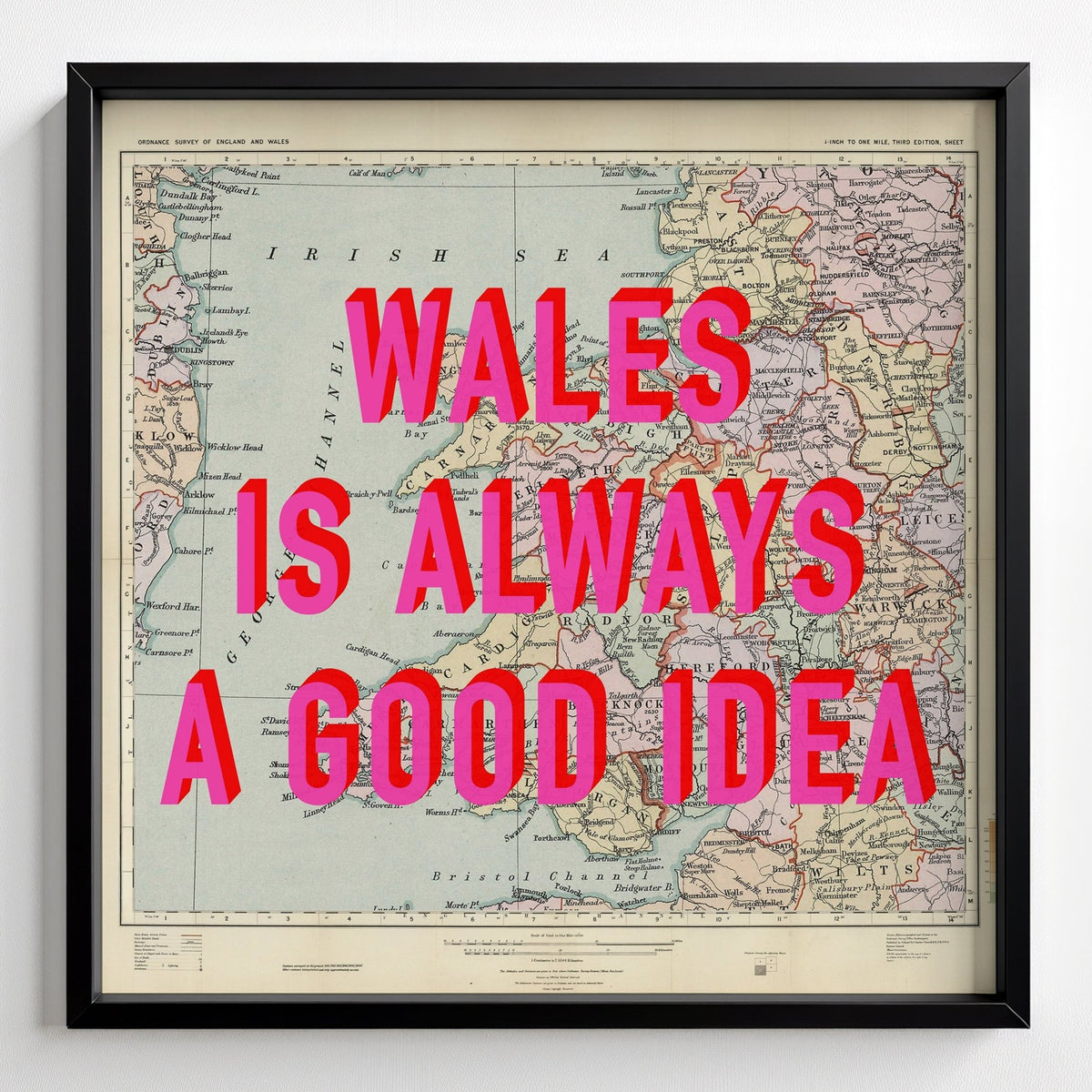 Wales Retro Pop Art Map Print - black frame mockup - Magic Posters