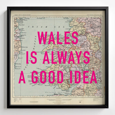 Wales Retro Pop Art Map Print - black frame mockup - Magic Posters