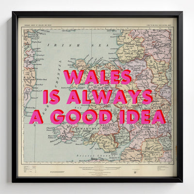 Wales Retro Pop Art Map Print - black frame mockup - Magic Posters