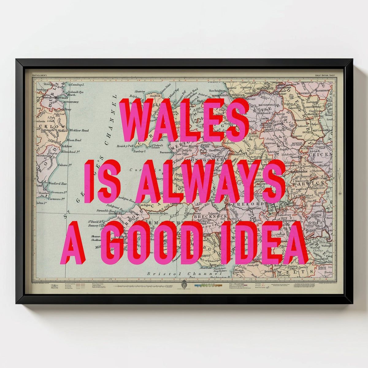 Wales Retro Pop Art Map Print - black frame mockup - Magic Posters