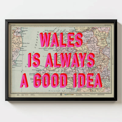 Wales Retro Pop Art Map Print - black frame mockup - Magic Posters
