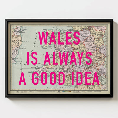 Wales Retro Pop Art Map Print - black frame mockup - Magic Posters