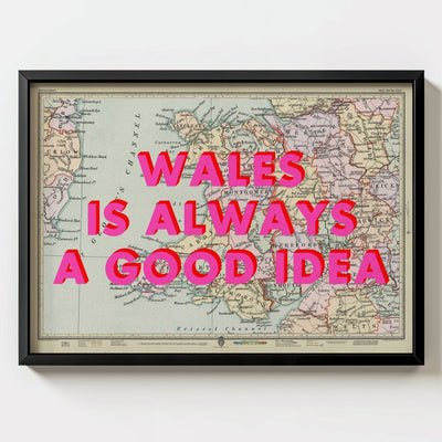 Wales Retro Pop Art Map Print - black frame mockup - Magic Posters