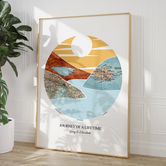 Personalised Travel Map Mountain Print 7 - 8 Locations (Bold) - Magic Posters