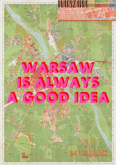 Warsaw Retro Pop Art Map Print (portrait) - Magic Posters