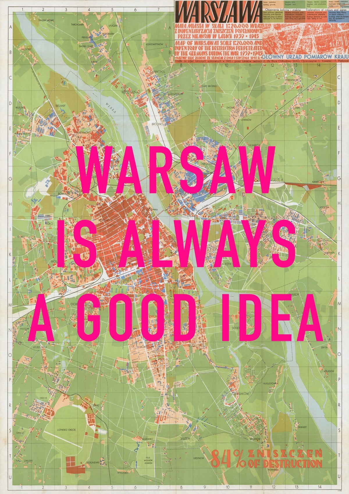 Warsaw Retro Pop Art Map Print (portrait) - Magic Posters