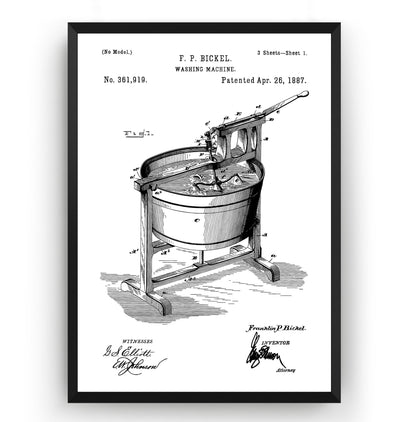 Washing Machine 1887 Patent Print - Magic Posters