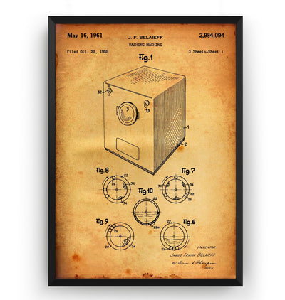 Washing Machine 1961 Patent Print - Magic Posters