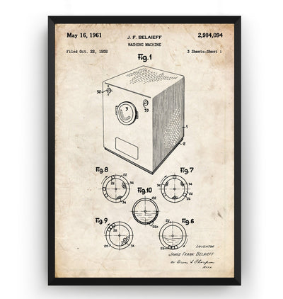 Washing Machine 1961 Patent Print - Magic Posters