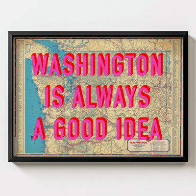 Washington Retro Pop Art Map Print - black frame mockup - Magic Posters
