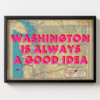 Washington Retro Pop Art Map Print - black frame mockup - Magic Posters