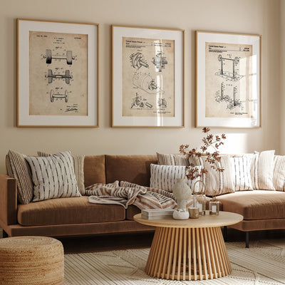 Weightlifting Set Of 3 Patent Prints - Magic Posters