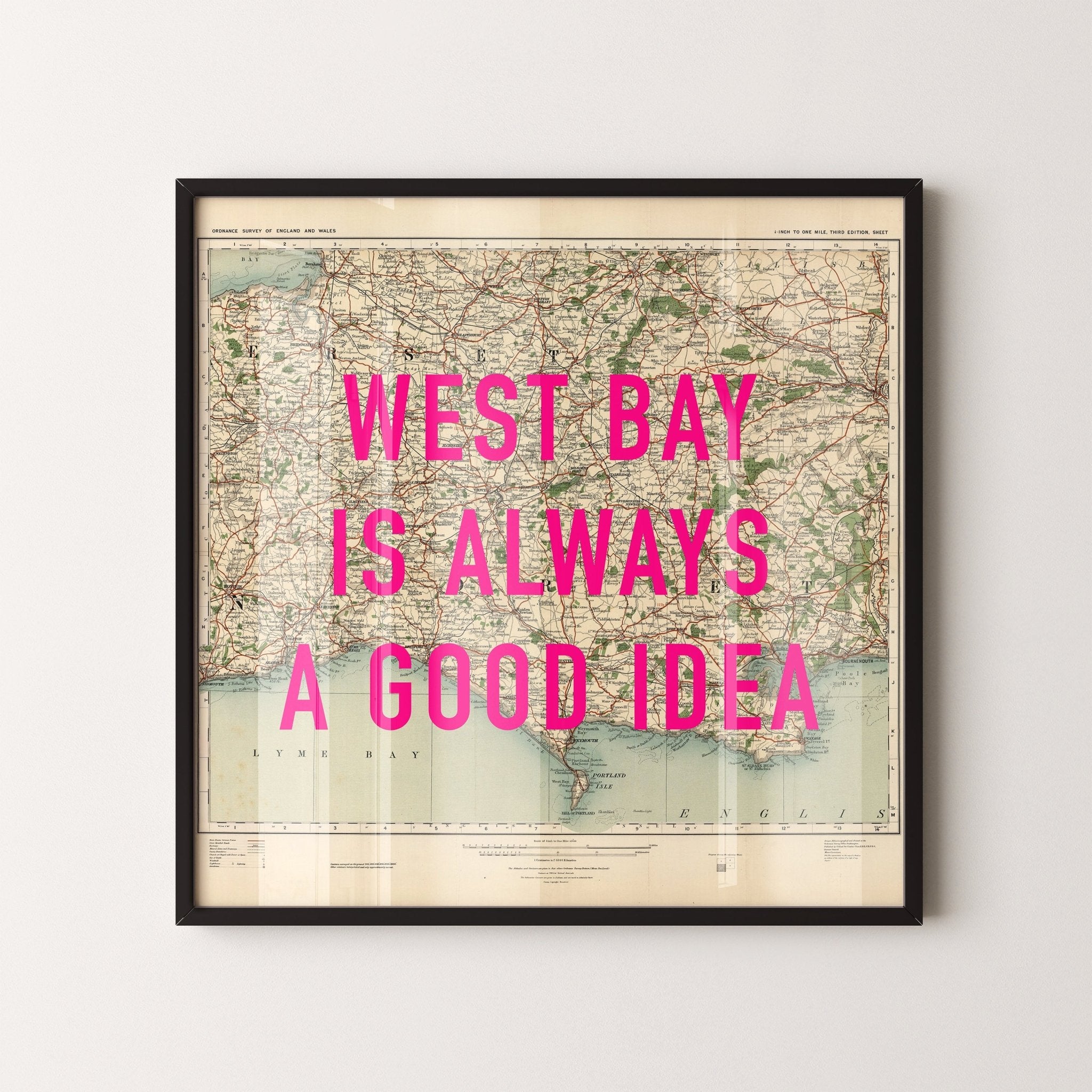 West Bay (Dorset) Retro Pop Art Map Print - Magic Posters