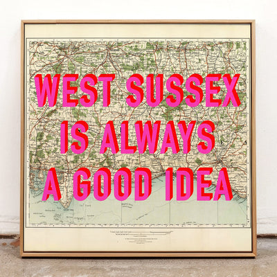 West Sussex Retro Pop Art Map Print (Square) - Magic Posters