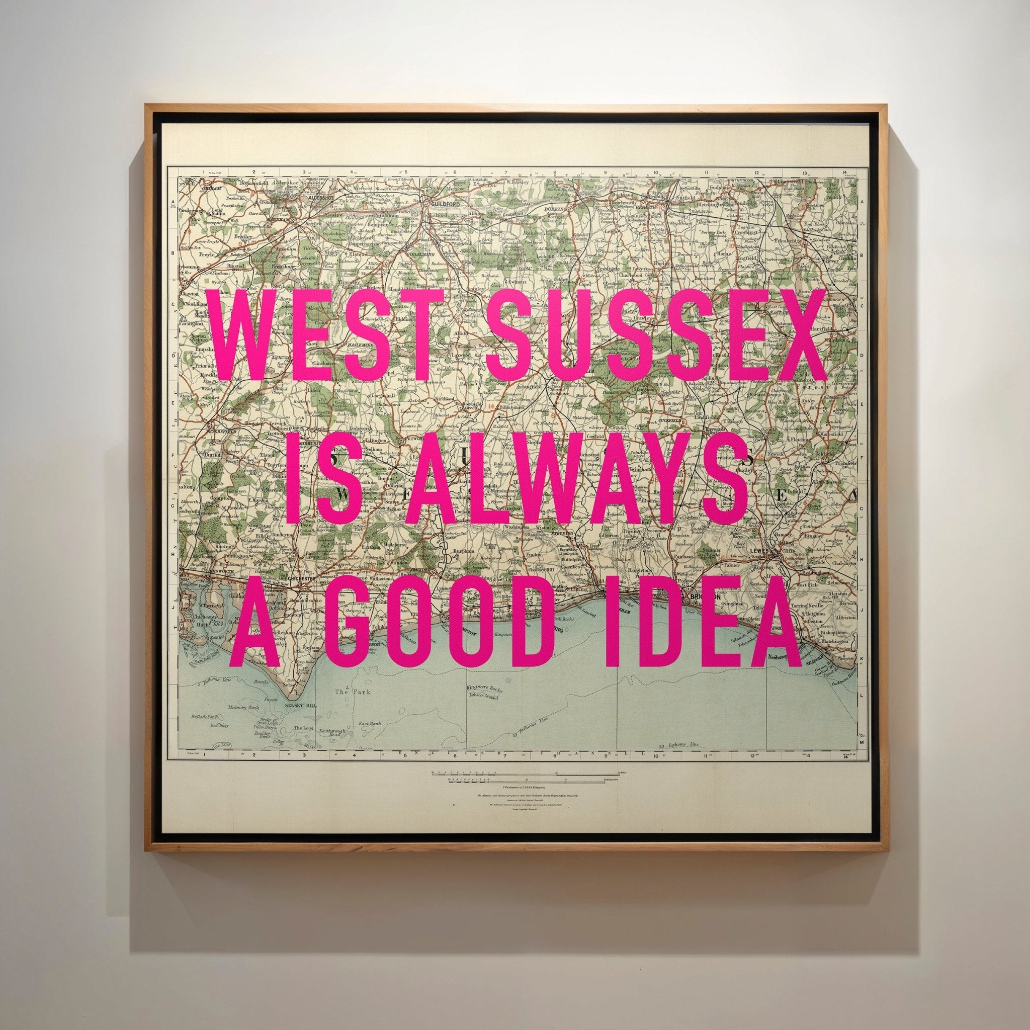 West Sussex Retro Pop Art Map Print (Square) - Magic Posters