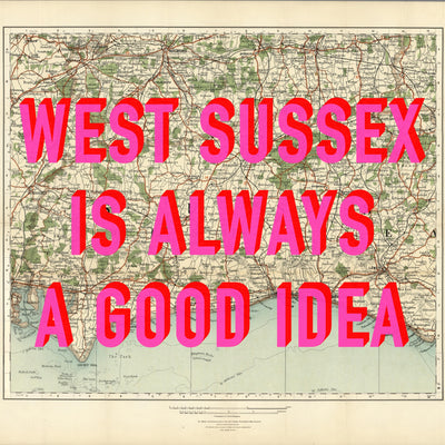 West Sussex Retro Pop Art Map Print (Square)