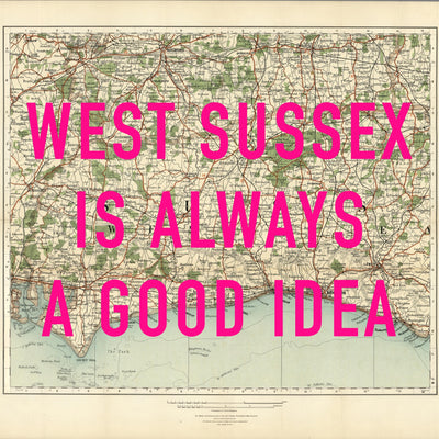 West Sussex Retro Pop Art Map Print (Square)